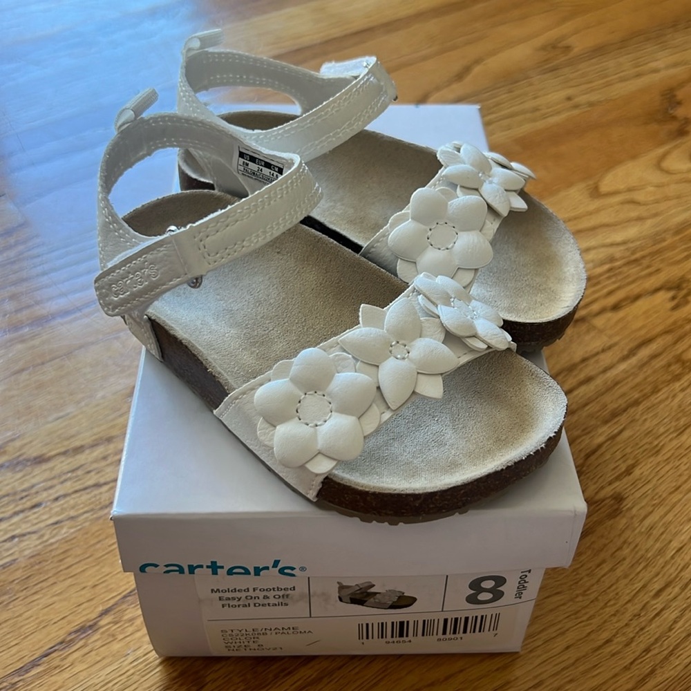 NEW Carter's PALOMA Toddler Girls Cork Sandals Floral Velcro Strap White Size 8